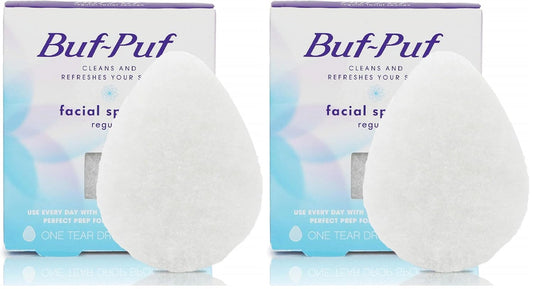 Buf-Puf Regular Facial Sponge, Dermatologist Developed, Removes Deep Down Dirt & Makeup that Causes Breakouts and Blackheads, Reusable, Exfoliating, White, 1 Count (Pack of 2)