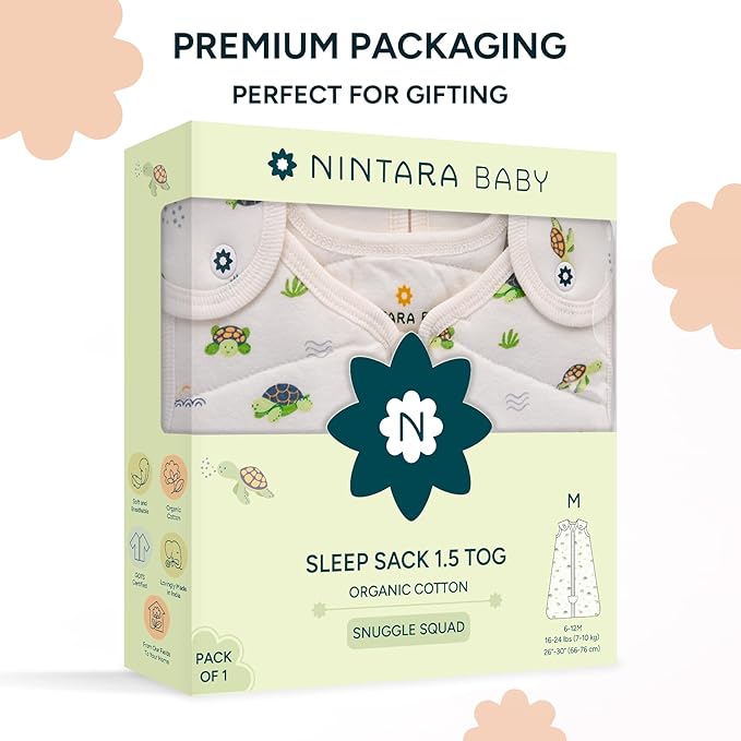 1.5 TOG Sleep Sack - Premium Organic Cotton, Soft, Breathable, Wearable Blanket for Newborns, Infants & Toddlers (6-12 Months), Unisex Baby Sleeping Bag, Gifts for Babies