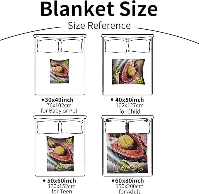 Baby Kids Personalized Baseball Blanket - Custom Name and Number - Soft Warm and Fluffy Flannel Fabric Gift for Sports Lovers 50x60inch