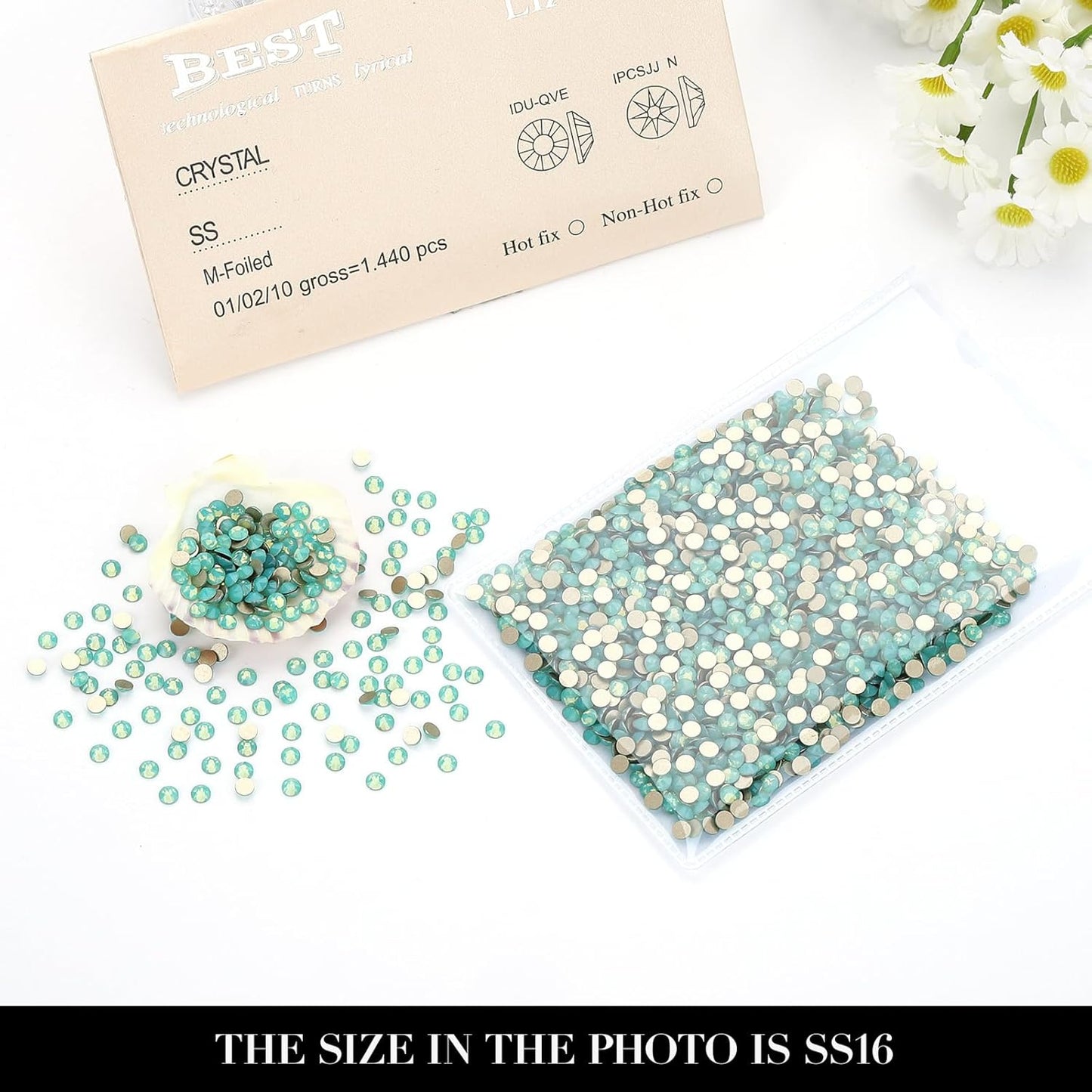 Novani Green Opal Rhinestones 1440pcs Flat Back Round Rhinestone Style 2088 Sparkly Crystal Gemstones for Nail Art and Crafting SS16,3.8-4.0mm
