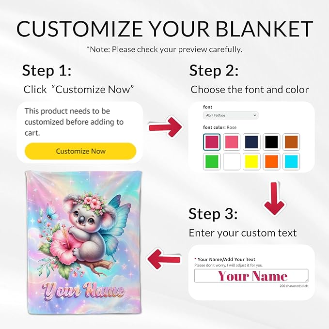 Girls Blanket - Personalized Koala Gifts for Kids - Warm Fuzzy Toddler Throw Blankets Stuff Decor