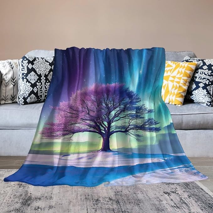 Tree of Life Blanket Arctic Tree Gifts for Girls Boys Woman Kids Aurora Borealis Lover Throw Blankets Soft Blanket Warm Fleece Flannel Plush Blankets for Bed Sofa Couch 40"x50"