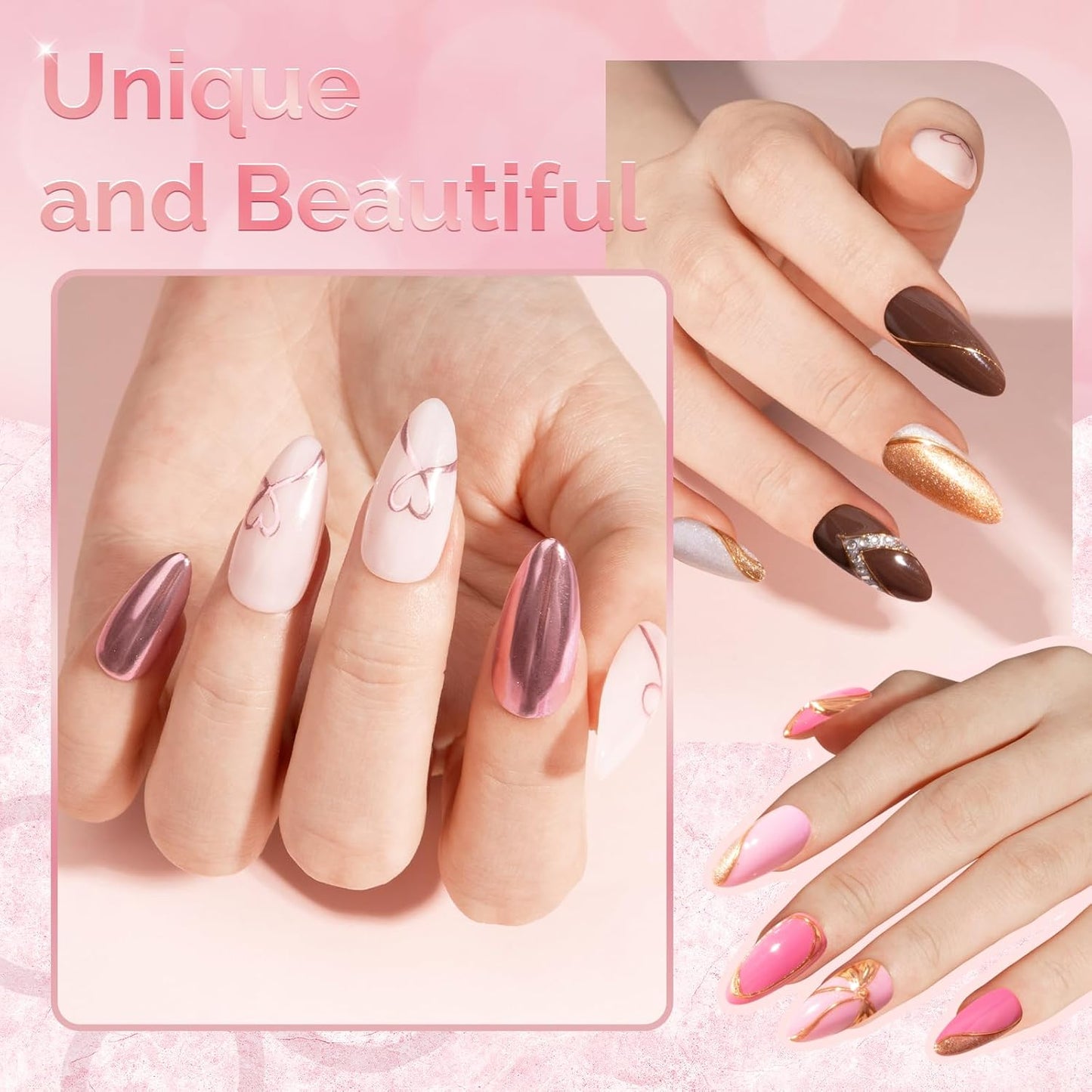 MelodySusie 9Pcs Chrome Nail Powder for Gel Nails,Metallic Mirror Effect Pigment Stylish and Technological Fine Glitter for Home DIY Salon Use