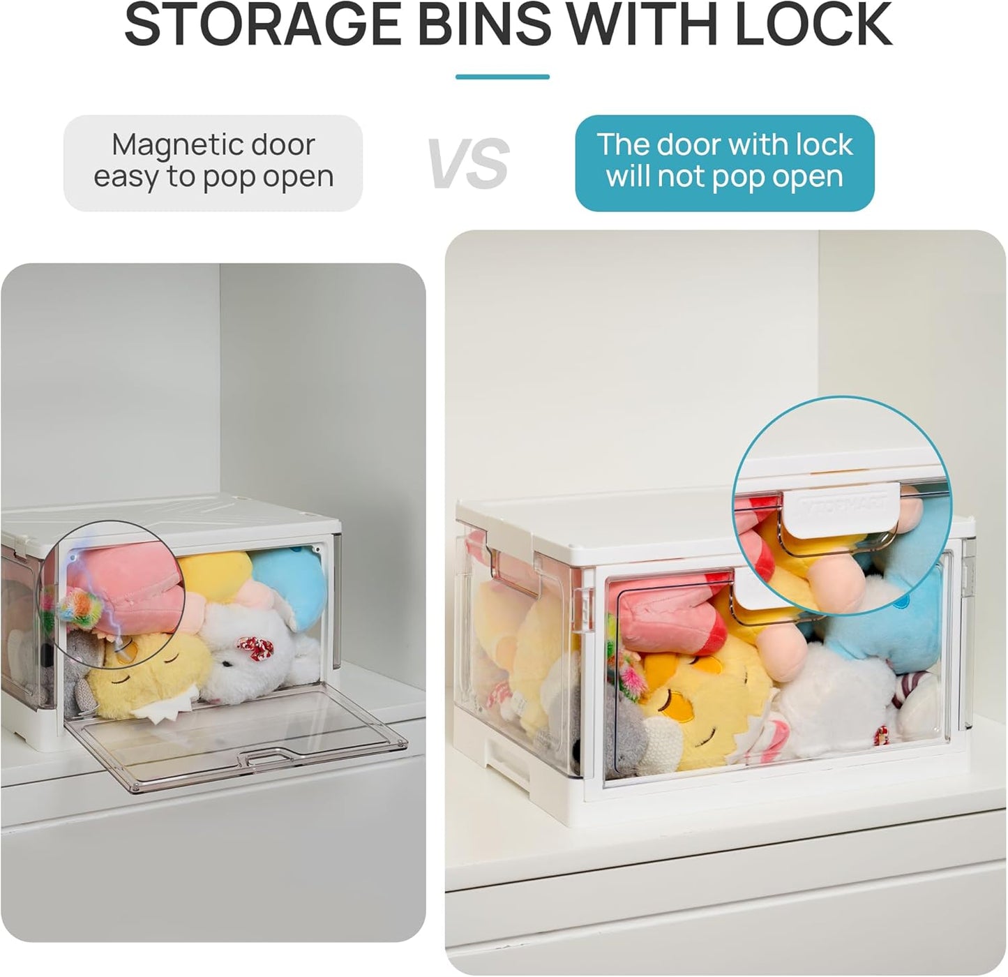 Vtopmart 2 Pack Stackable Storage Bins with Lids,24QT Clear Foldable Closet Organizer with Front-Open Doors,Plastic Storage Containers for Living Room, Bedroom, Craft Room, Dorm Organization