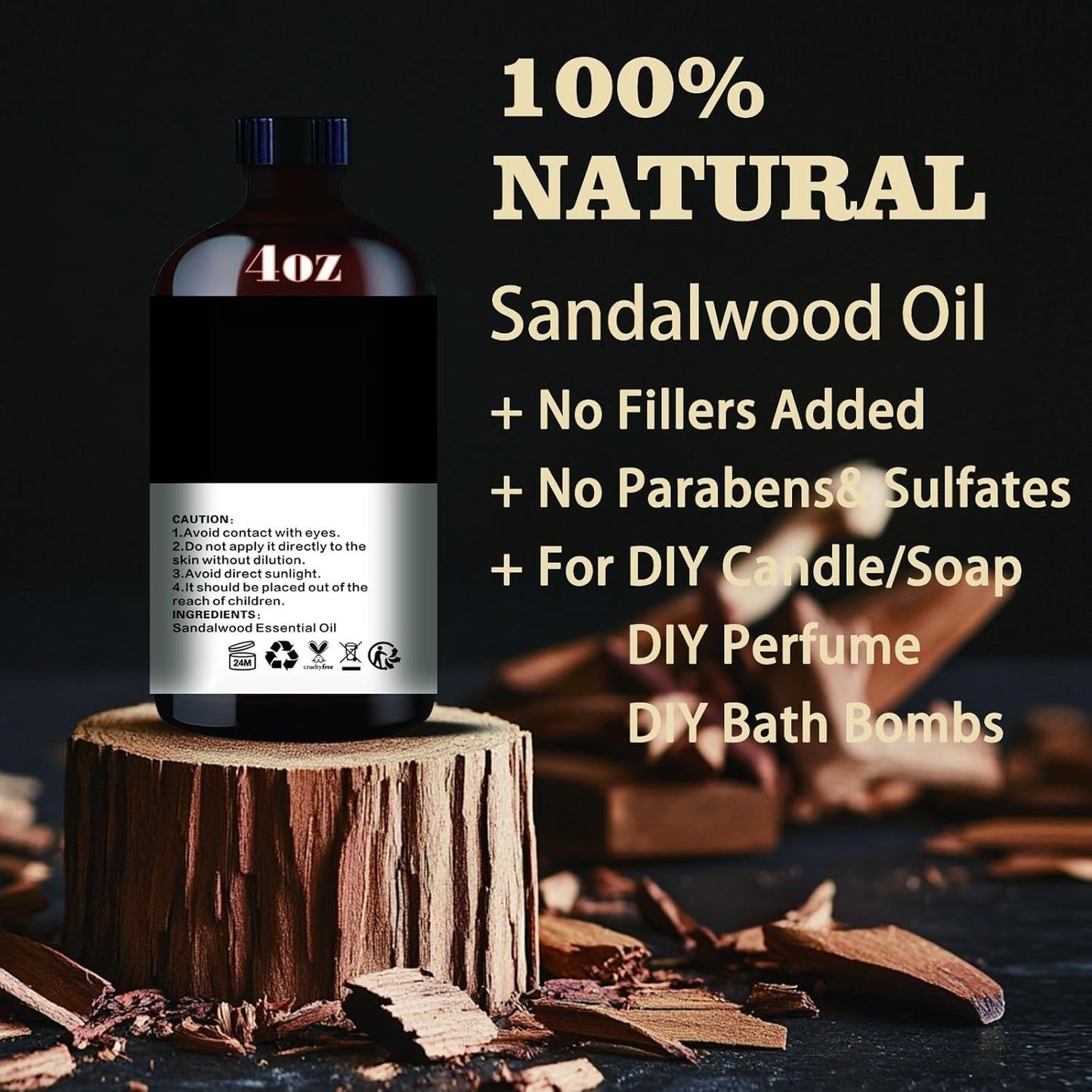 Sandalwood Fragrance Oil-Sandalwood Essential Oil 4.33oz (130ml)-100% Pure Natural Scent for Diffusers, Candles, Soap Making & Aromatherapy-Relaxing Home & Gift Essential Oil for Bath, Massage