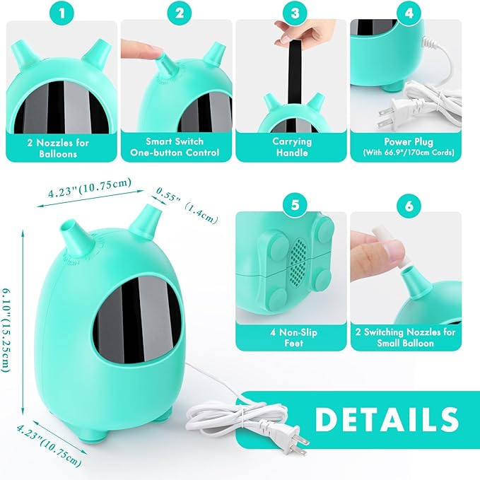 Balloon Pump Electric, SPLAKS Balloons Inflator Air Pump Portable Balloon Blower for Garland Arch, Party Decoration