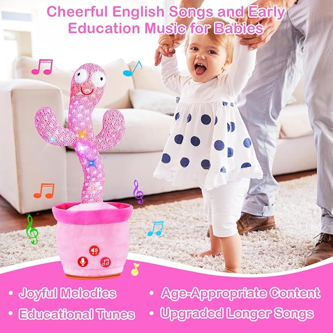 Rechargeable Dancing Talking Cactus Toy, Interactive Cactus Baby Toy Mimicking Singing, Educational Baby Toys w/ 51 Exclusive English Songs for Babies, Baby Girl Toys Gifts, Stocking Stuffers for Kids