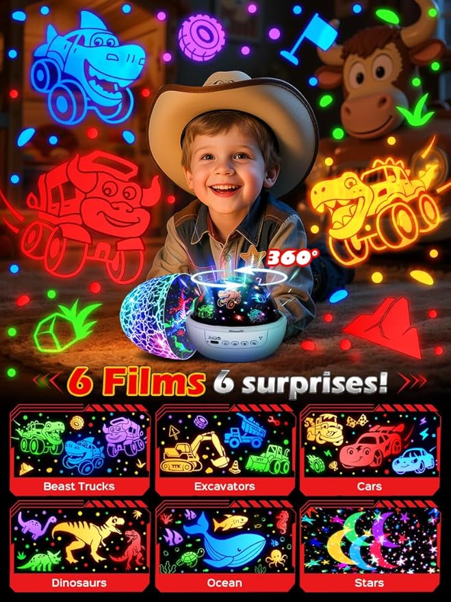 Beast Truck Dinosaur Toys Egg Night Light for Kids 【15 Sounds & 6 Films】 Beast Trucks for Boys Age 3-7 [31 Colors & Remote Control] Dinosaur Toys for Kids 3-5 Egg Light for Nursery Dino for Boys Toys