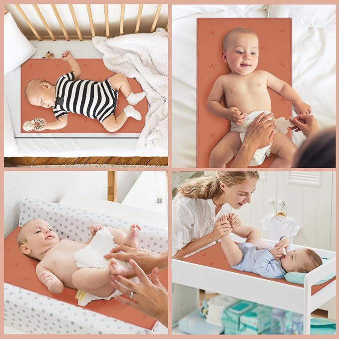 Vegan Leather Baby Changing Mat - Wipeable Portable Changing Pad 2 Pack, Foldable Travel Changing Mat for Baby, Newborns Toddlers Shower Gifts (Rainbow&Elephant,15.75"*28")