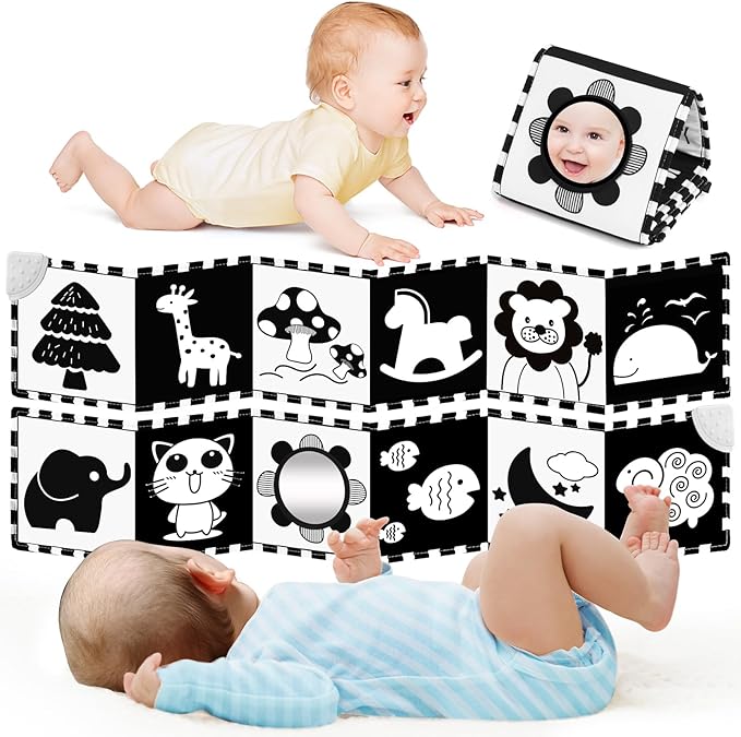 High Contrast Baby Toys for Newborn Development - Tummy Time Black and White Baby Toys for 0-3-6-12 Months - Soft Montessori Visual Stimulation Sensory Infant Book - Shower Gift for Boys Girls