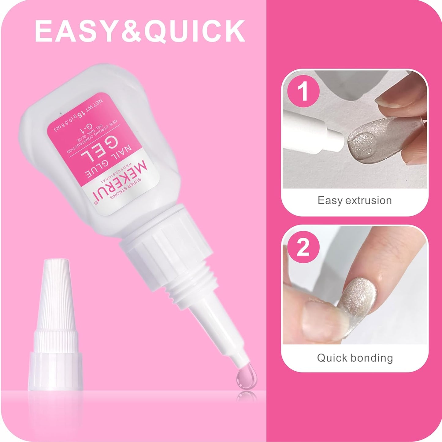 Mekerui's Super Strong Nail Glue is Perfect for Press - on Nails. drip - Proof and Clog - Proof, Dries in 7 Seconds Without UV Light, Lasts Over 30 Days, is Waterproof, and has Professional Salon