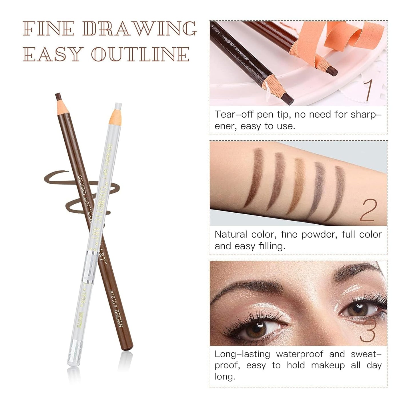 Waterproof Eye-Brow Pen-cil Set, Pull Cord Peel-off Eyebrow Pencil Microblading Pen Supplies Kit, White Eye-Liner Pencil and Eyebrows Tool Tattoo Makeup For Marking (5+1 Light Brown)