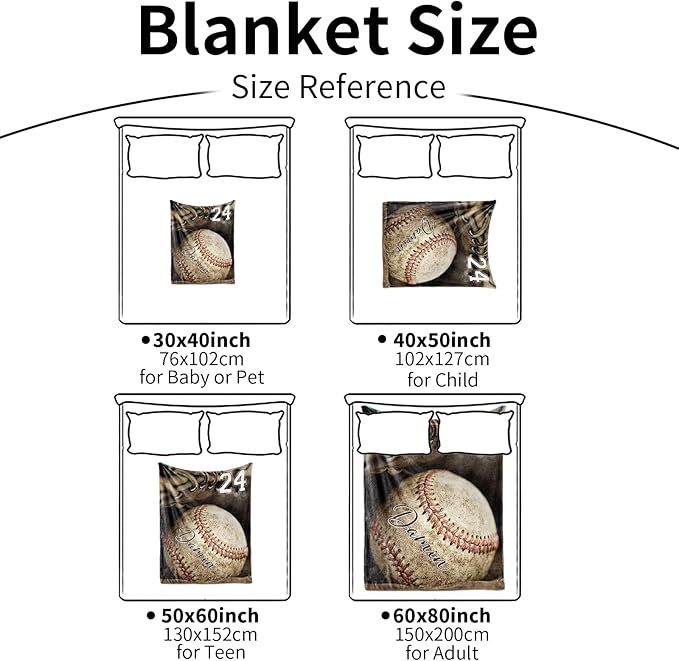 Personalized Baseball Blanket for Baby Boys and Girls - Soft and Fluffy Sport Blanket for Toddlers and Kids - Custom Name and Number Gift for Newborn(30"x40")
