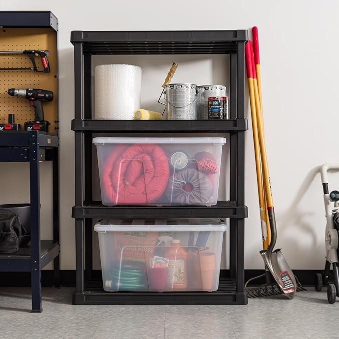 IRIS USA 94 Qt Stackable Plastic Storage Bins with Lids, 2 Pack - BPA-Free, Made in USA - See-Through Organizing Solution, Latches, Durable Nestable Containers, Secure Pull Handle - Clear