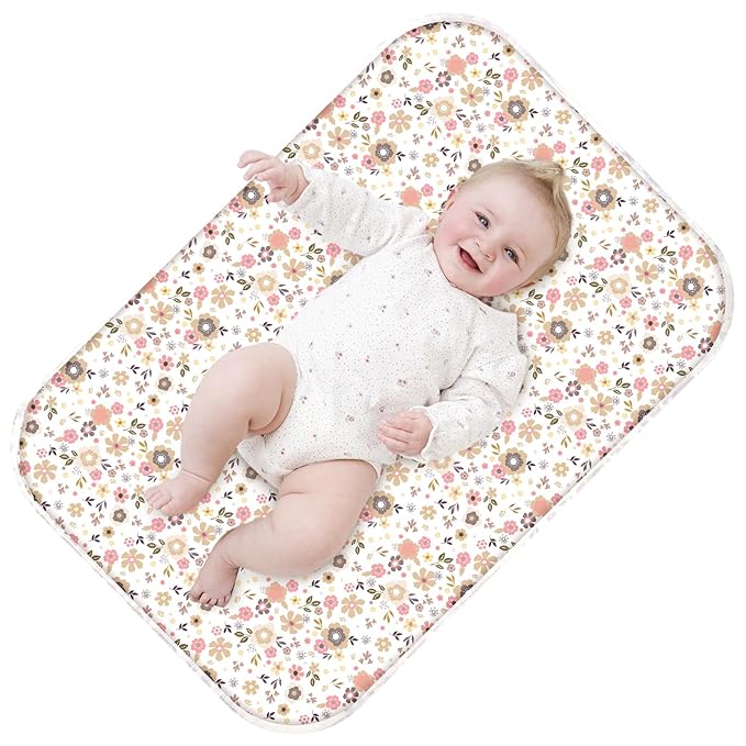 Baby Diaper Changing Pad – 31.5" x 21.5" Extra Large Waterproof Absorbent Portable Changing Mat, Reusable Changing Pad Liner for Travel or at Home Use(Floral2)