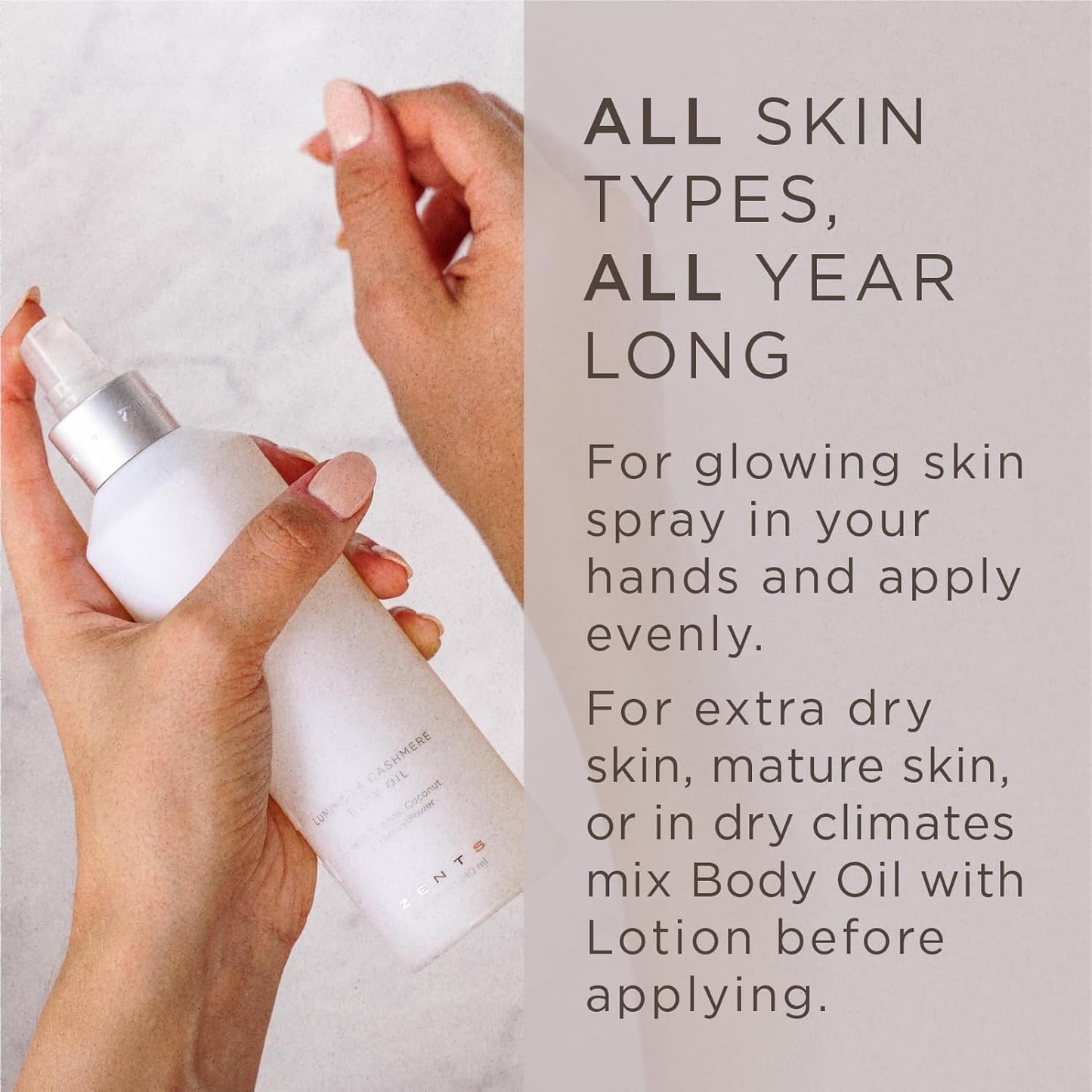 Zents Luminous Cashmere Body Oil (Fig Fragrance) | Moisturizing Body Oil with Vitamin E & Organic Coconut Oil | Softens & Smooths Skin | 8 fl oz