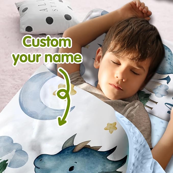 Personalized Toddler Nap Mats for Preschool, Custom Name Kids Sleeping Bag for Daycare, Roll Up Sleeping Mat with Removable Pillow and Soft Dot Minky Blanke for Boys Camping Travel