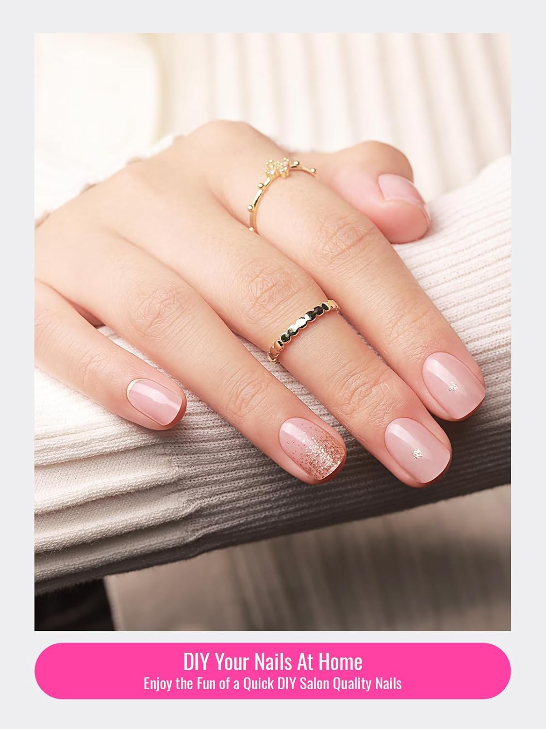 Semi Cured Gel Nail Strips, 30pcs Gel Nail Wraps, 2 Weeks Long Lasting