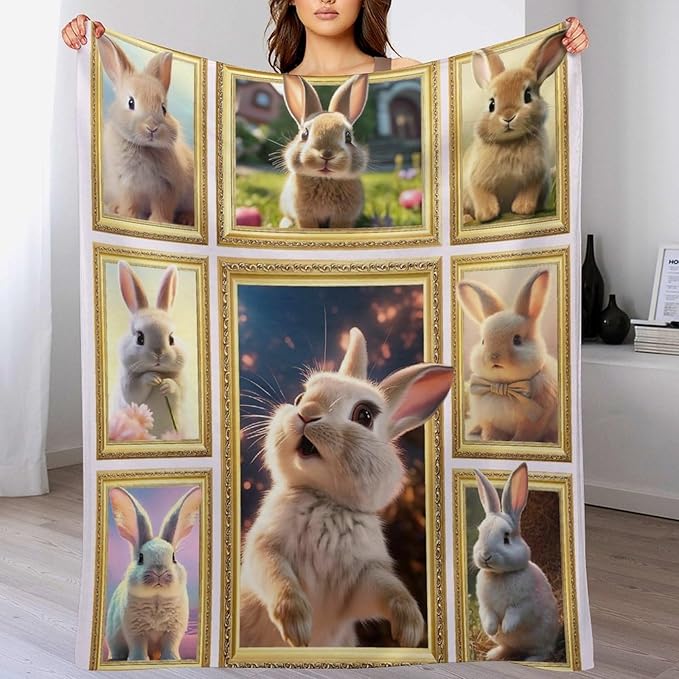 Rabbit Blanket Bunny Gifts for Girls Boys Woman Kids Rabbit Lover Throw Blankets Soft Blanket Warm Fleece Flannel Plush Blankets for Bed Sofa Couch 50"x60"