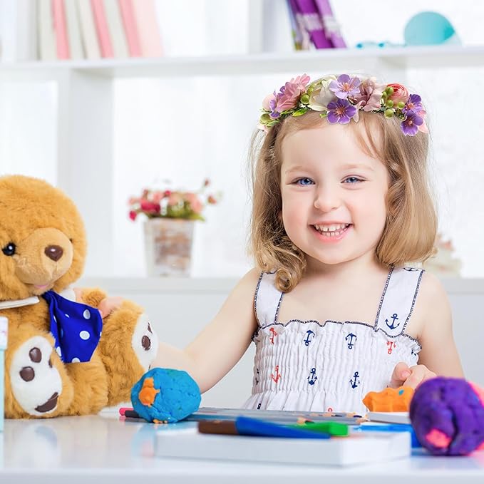 Baby Girls Flower Crown Flower Girl Headpiece boho Little Wreaths for Weddings, Family photography (Pink purple)