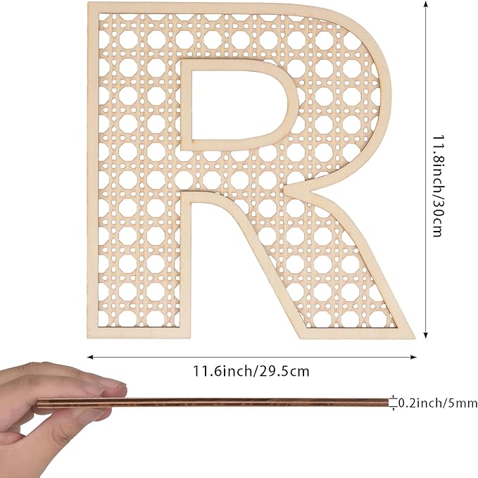 Large Boho Wooden Rattan Letters 12 inch for Nursery Decor Wood Letter R Wall Decors for Baby Girl Boy Bedroom Home Rustic Name Sign Birthday Wedding Decorative Letters