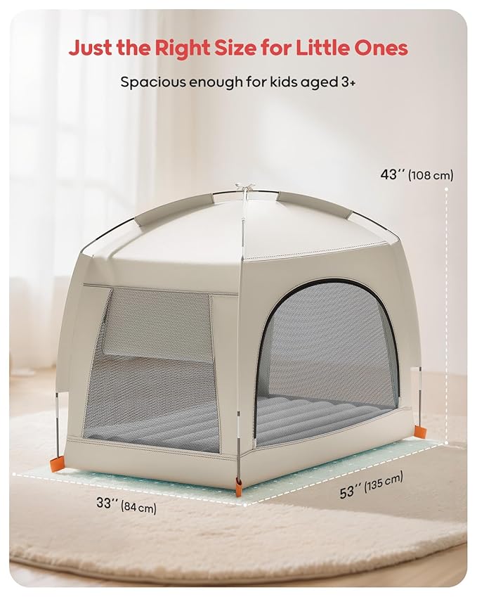 QPAU Inflatable Toddler Travel Bed with Tent – Lightweight Blow Up Kids Air Mattress with Hand Pump – Indoor & Outdoor Portable Sleeping Solution for Camping, Travel, Home, Grandma’s – Ages 3+