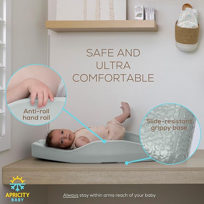 Apricity Baby Diaper Changing Pad – Waterproof Wipe-Clean Foam Changing Mat with Raised Sides, Non-Slip Base & Portable Design, Extra-Large 31.5” × 19.7” for Newborn to Toddler (Sage)