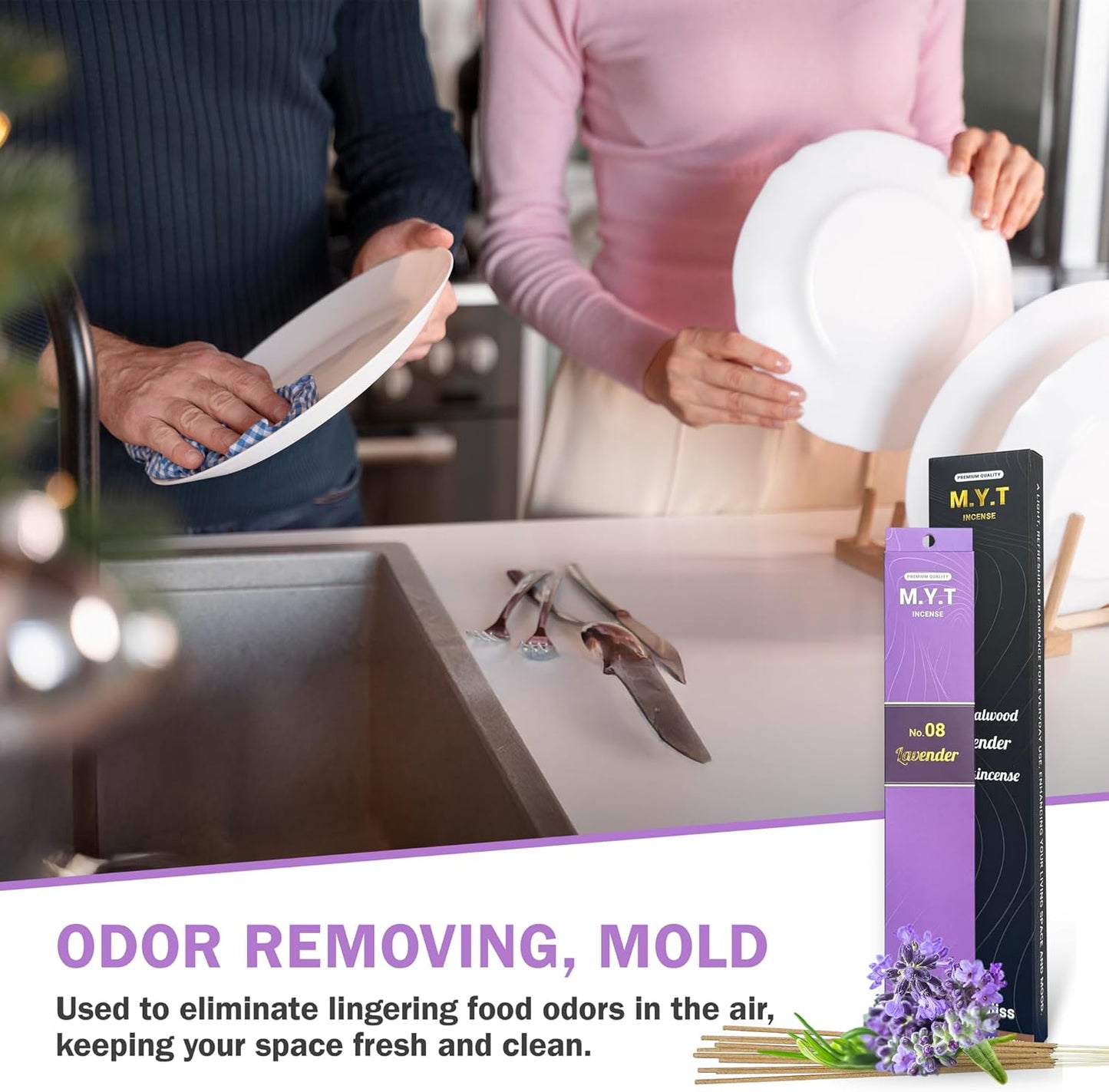 M.Y.T Natural Incense Sticks – Sandalwood, Lavender, Frankincense – Long-Lasting, Low Smoke – Relaxation, Meditation, Odor Removing – 60 Sticks