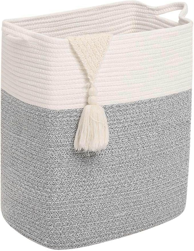 Tall Laundry Basket With Handles,Woven Cotton Rope Big Laundry Hamper Sorters,Versatile Storage for Dirty Clothes,Baby Toys,and Blankets in Bathroom, Nursery,and Living Room (Silver Gray, 50L)