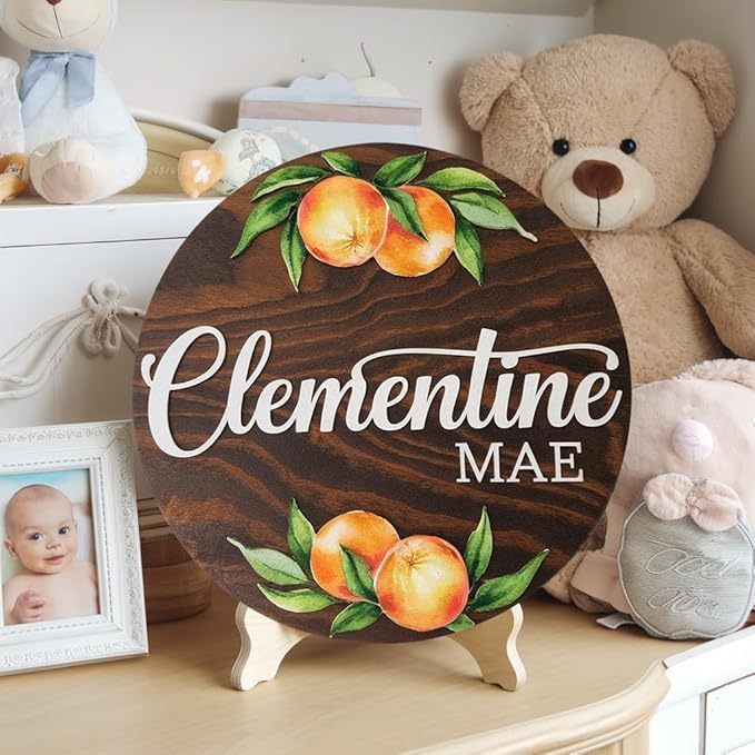 Personalized Wooden Name Signs for Nursery, Clementine Sign for Baby Door Decor, Newborn Gifts for Boy, Boys Nursery Wall Bedroom Decorations, Mother's Day Gifts for New Mom Dad Gift