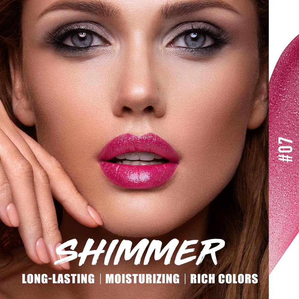 Jolilab 10Pcs Set Sparkling Lipstick Lip Gloss Long Lasting Waterproof Moisturizer Lip Balm Glitter Shimmer Metallic, Diamond Shiny Bold Glow Goth Lipstick for Women Girls, Non-sticky