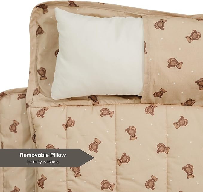 Organic Toddler Nap Mat – 100% Cotton Kids Washable Sleeping Mat & Detachable Pillow – Sleeping Bag with Soft 1.5” Pad – Ideal Nap Mat for Daycare, Preschool, & Sleepovers