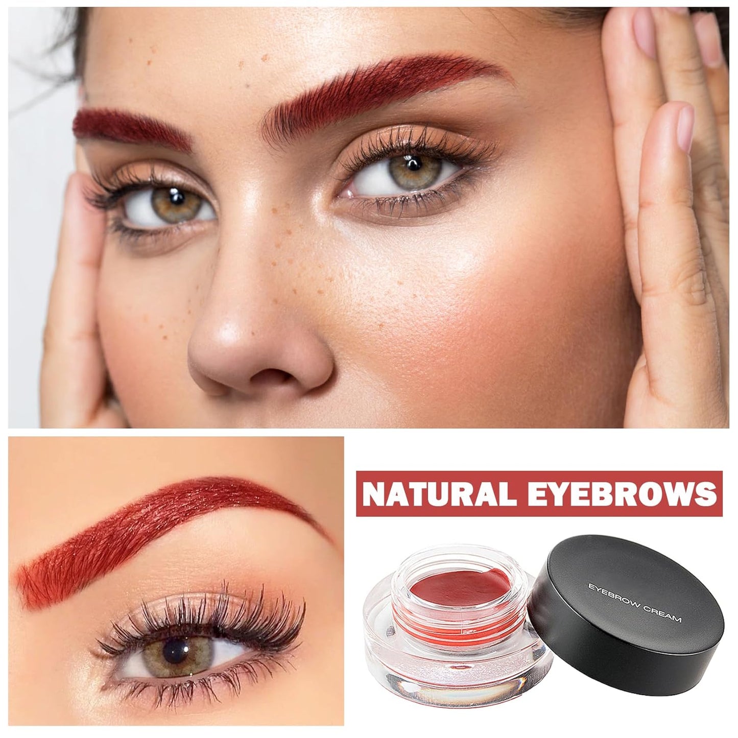 Eyebrow Pomade Cream,Brow Pomade Gel Naturally Long Lasting Waterproof,Delicate and Smooth Eye Brow Makeup Cosmetics with Eyebrow Brush - Bright Red