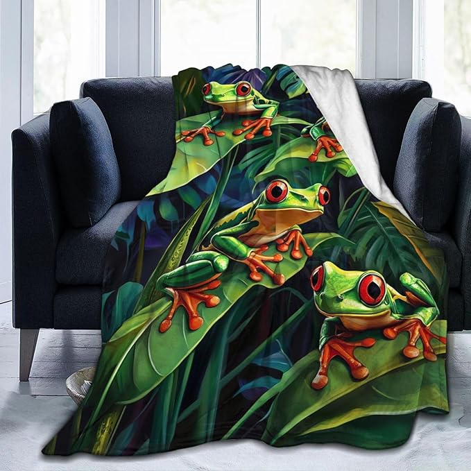 Frog Blanket Frog Decor Throw Blanket Super Soft Flannel Lightweight Fluffy Plush Fuzzy Fleece Green Blanket Gifts for Girls Woman Kids Boys Man for Bed Sofa Bedding 40"X50"