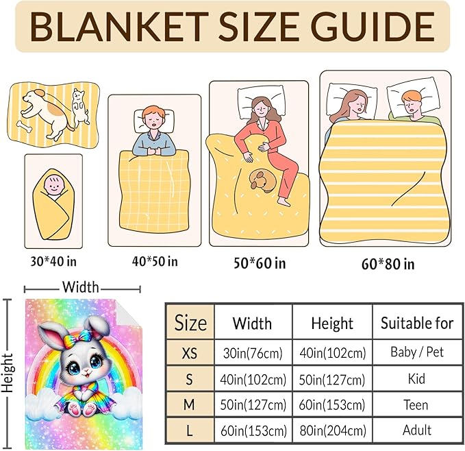 Girls Blanket Throw Gift for Kids Teens Daughter Birthday - 60x80 Inches Soft Warm Cute Rainbow Animal Throw Blankets for Sofa Couch Bed Travel