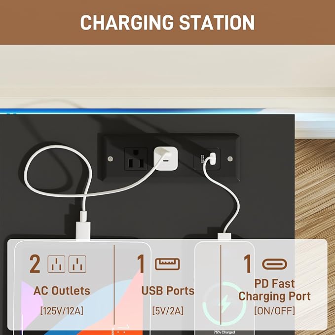 10 Drawer Dresser for Bedroom, 63“ Wide 34” Tall Drawer Organizer Cabinet with LED Light and Charge Station, Modern Chest of Drawers for Closet, Living Room, Entryway, Hallway (Black, 10 Drawers)