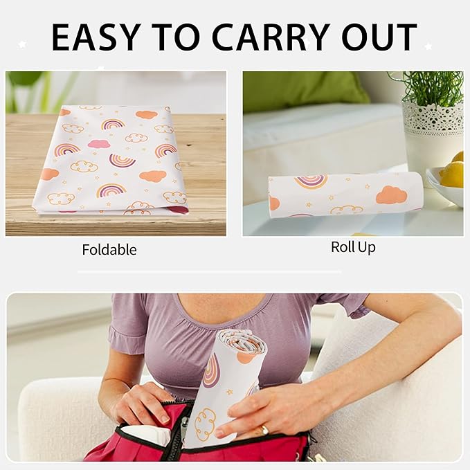 Vegan Leather Baby Changing Mat - Wipeable Portable Changing Pad, Foldable Travel Changing Mat for Baby, Newborns Toddlers Shower Gifts (Rainbow,20"*28")