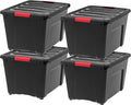 IRIS USA 51 L (54 QT) Plastic Storage Box with Lid and Latches - 4 Pack - BPA-Free, Garage Organizing Solution, Durable Nestable Stackable Containers, Secure Pull Handle - Black