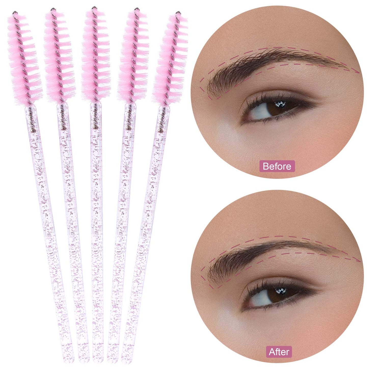 Tbestmax 300 Disposable Mascara Wands Spoolies Eye Lash Brush for Eyebrow/Eyelash Extension Pink