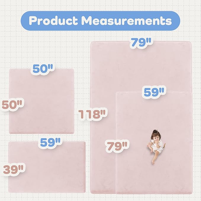 1.5" Thick Baby Play Mat for Floor, 50x50 Playpen Mat, Pro Soft Flannel Foam Mats Toddler Infant Kids Crawling for Nursery Rug Playroom Living Room Waterproof Easy Care Non-Slip (Baby Pink)
