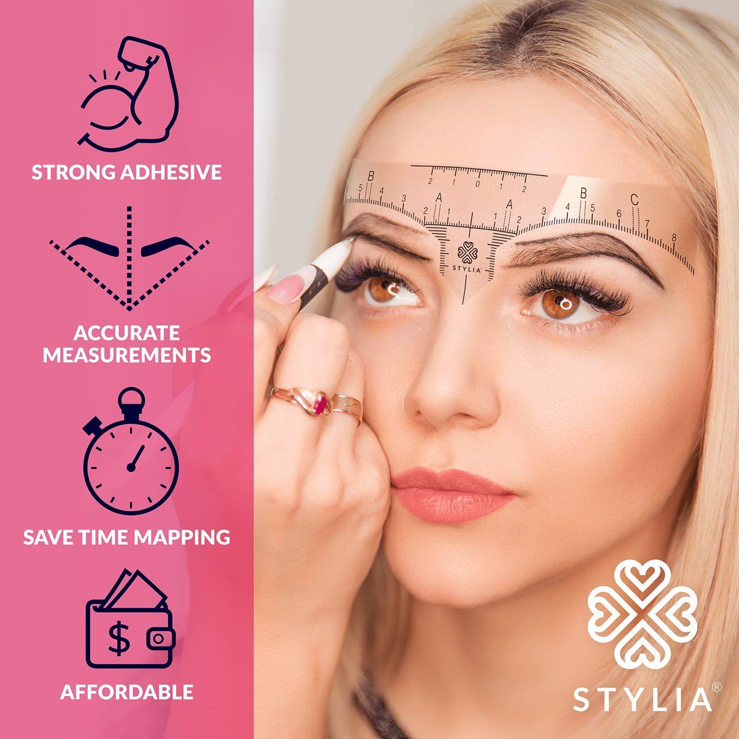 Stylia Eyebrow Stencil Kit for Women – 100 Pack, Precision Brow Mapping Tool for Shaping, Best Eyebrow Stencils for Older Women & Beginners, Strong Adhesive, Universal Fit, Reusable Brow Templates