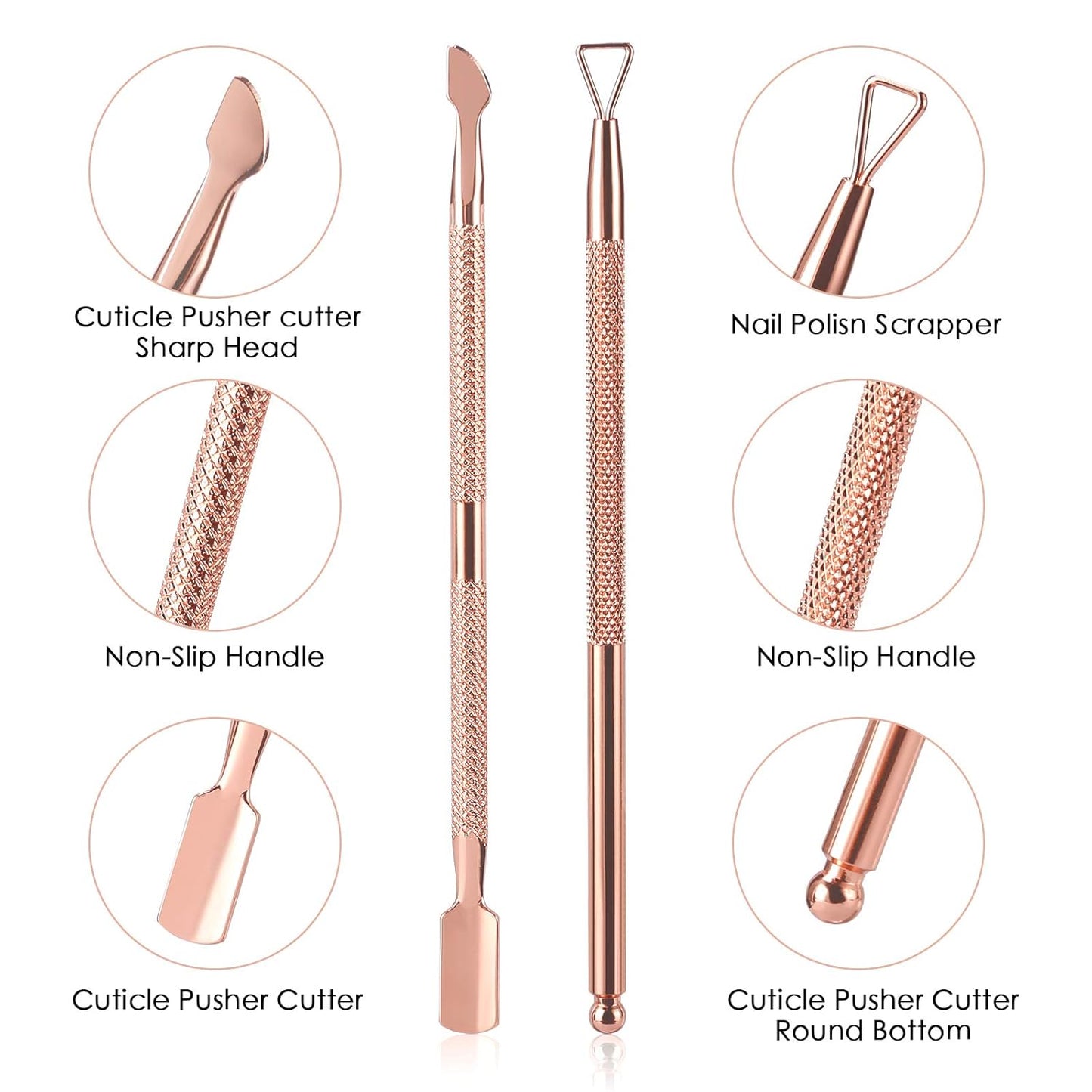 Cuticle Trimmer with Cuticle Pusher and Cutter,YINYIN Cuticle Remover Cutter Nipper Clippers Durable Pedicure Manicure Tools for Fingernails and Toenails(D501-RoseGold)…