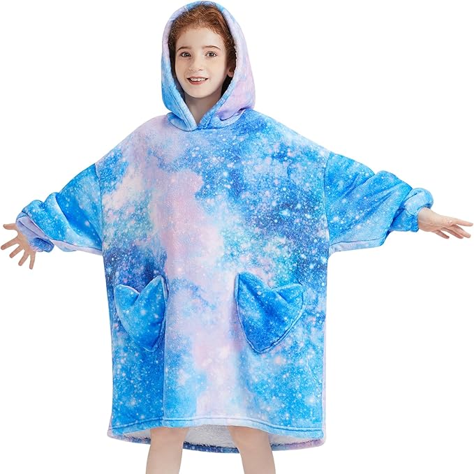 Fiosnow Galaxy Blanket Hoodies for Kids 6-13YR Oversize Wearable Blanket Hoodies for Boys Girls Teens