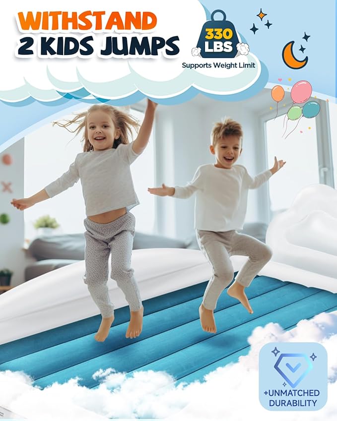 Toddler Air Mattress with Electric Pump, Inflatable Toddler Travel Bed with Safety Sides, Portable Kids Blow Up Mattress for Travel, Camping Grandma Sleepovers Playing Air Bed, Gift for Kids