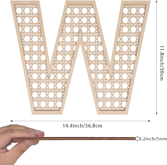 Large Boho Wooden Rattan Letters 12 inch for Nursery Decor Wood Letter W Wall Decors for Baby Girl Boy Bedroom Home Rustic Name Sign Birthday Wedding Decorative Letters