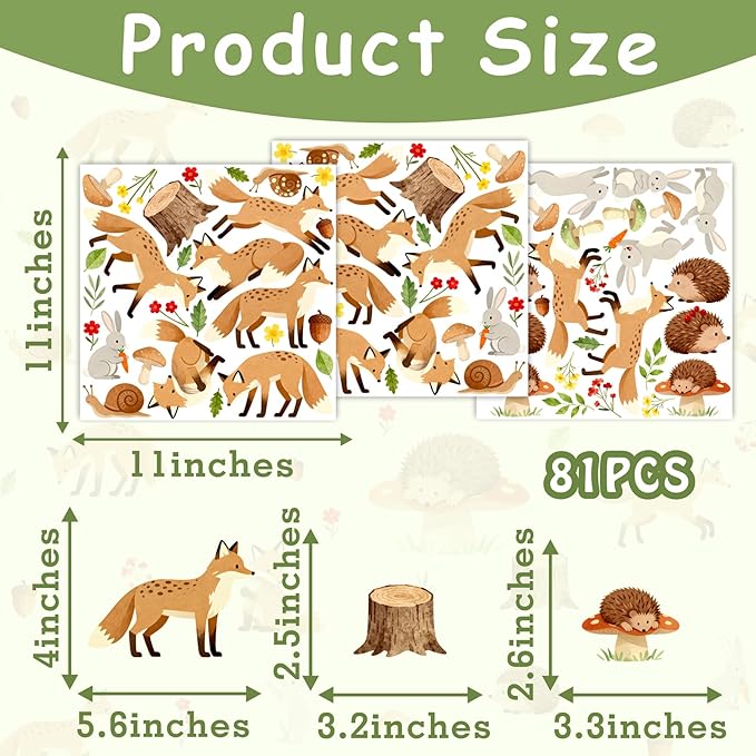 Woodland Animal Wall Stickers Cute Animals Wall Decals Peel and Stick Catroon Animal Decal Funny Fox Hedgehog Rabbit Stickers Forest Woodland Decals for Kids Room Bedroom Nursery Decor