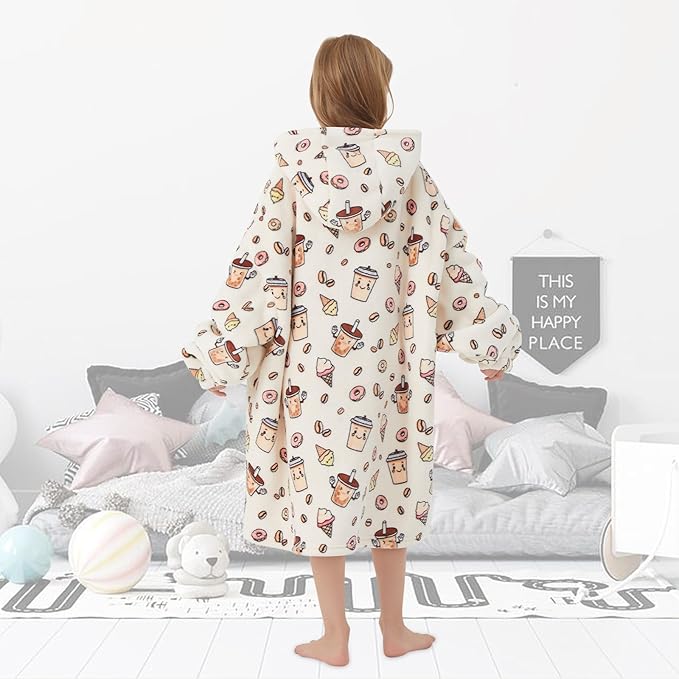 Fiosnow Doughnut Blanket Hoodies for Kids 6-13YR Oversize Wearable Blanket Hoodies for Boys Girls Teens