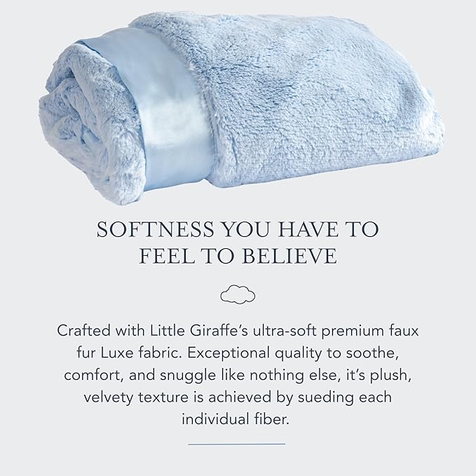 Little Giraffe Baby Blanket - Luxe Soft Blanket with Satin Trim - Baby Stroller Blanket - Newborn Baby Essentials & Baby Gifts - 29x35" - Blue