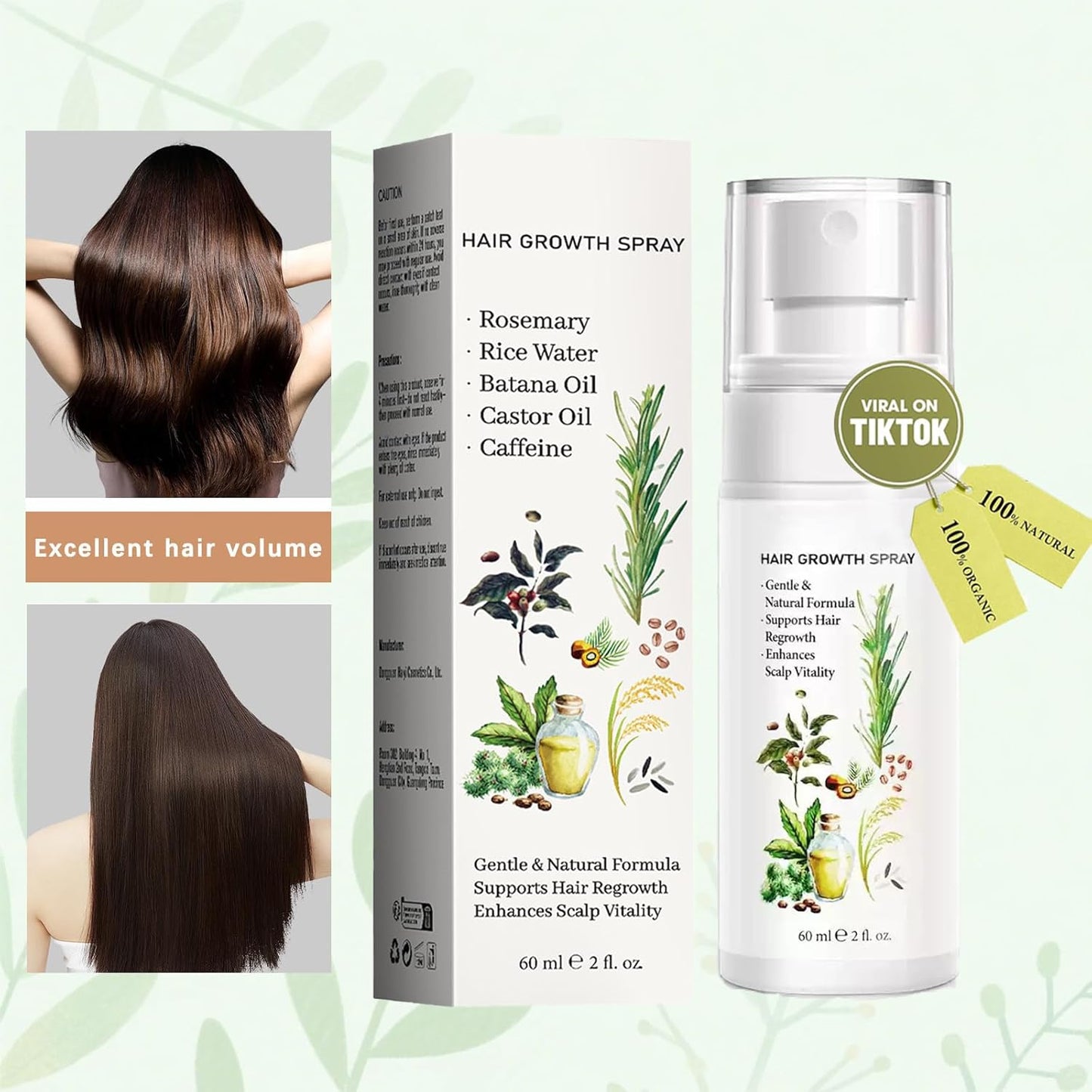 Natural Hair Growth Oil Spray:Rosemary Castor Batana Oil & Rice Water Lotion for Hair Growth ，Promotes Fuller Follicles for Women & Men – All Hair Type