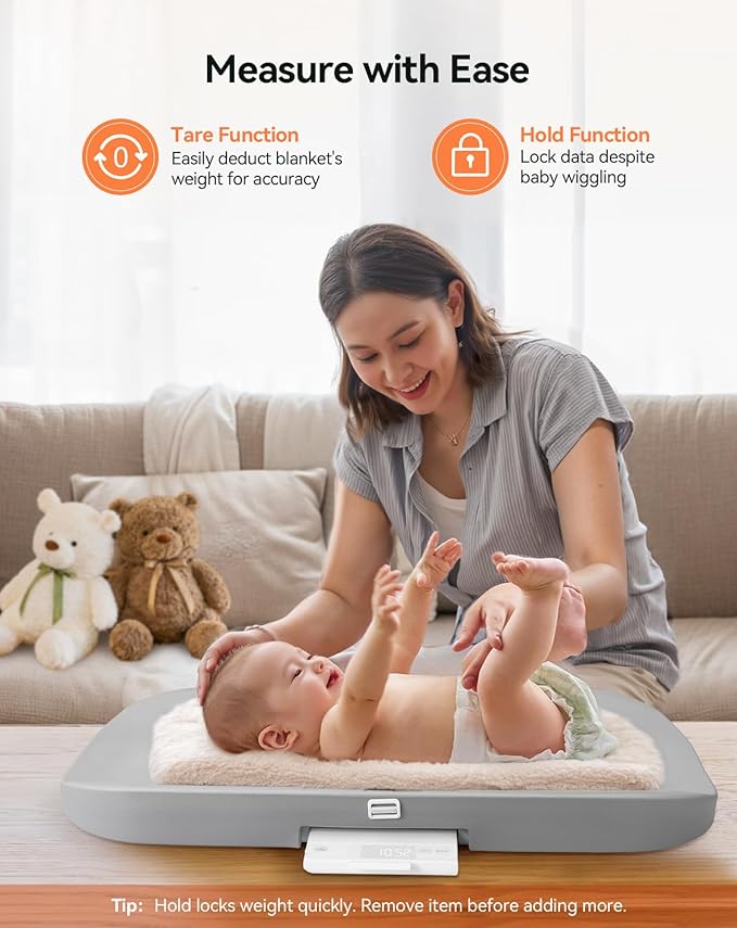 COMOMY Baby Changing Pad and Scale, 2 in 1 Wipeable Diaper Changing Pad for Dresser with Accurate Baby Scale, Waterproof Non-Slip with Safety Strap & Large Display, Easy to Clean, Fits Change Table